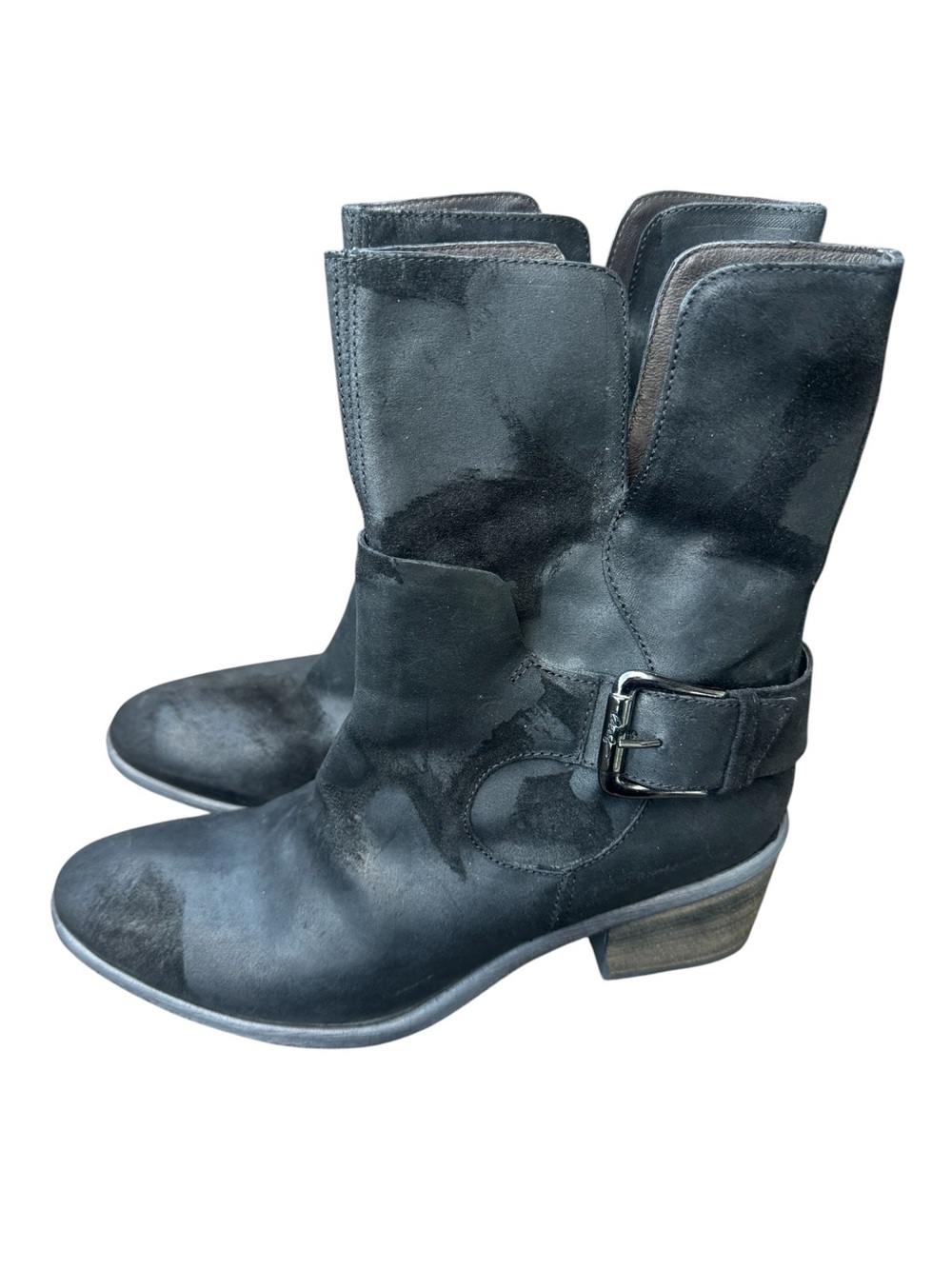 Donald J Pliner Black Distressed Leather Western Biker Boots Women’s 9 MINTY